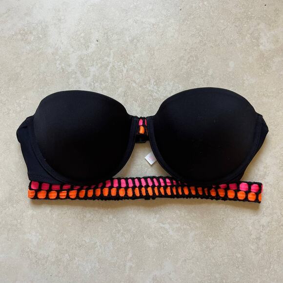 Victoria's Secret Black Contrast Stitched Underwire Bikini Top Size 34C - Picture 1 of 3